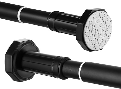 Kichvoe Black Shower Curtain Pole 110-200cm No Drilling Shower Curtain Rail 1 Pack Extendable Telescopic Curtain Rod Stainless Steel Tension Rod for Net Curtain Bathroom Closet Window Door