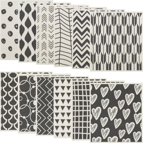 KTCINA 12Pcs Swedish Dishcloths, Super Absorbent Kitchen Dish Cloths Reusable Dish Towels Non Scratch Dish Rags Soft Cotton Kitchen Rags Cleaning Cloths for Washing Cleaning Scrubbing