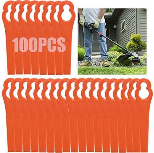 100 Pcs Grass Trimmer Replacement Blades, 83 mm Plastic Garden Mower Blades Cordless Lawn Mower Cutting Blades Lawn Strimmer Accessories Tool for Swift Ryobi Grass Strimmer-orange