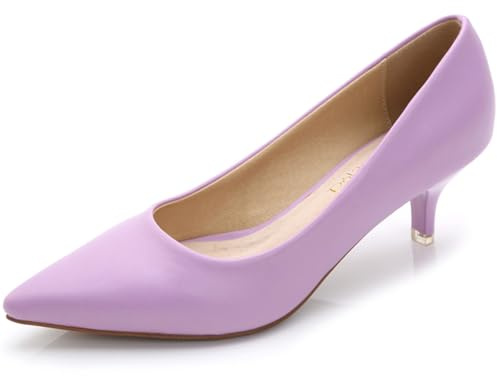 WUIWUIYU Women's Girls' Fashion Pointed Toe Kitten Heel Pump Shoes