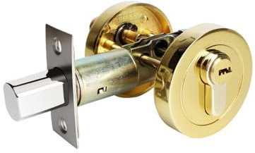 Cerrojo de seguridad de un solo cilindro, cerradura de puerta redonda de aleación de zinc, cerradura invisible moderna con llaves, cerrojo para puertas delanteras, entradas, pasajes (dorado)