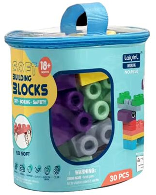 Habarri Soft Blocks - Weiche Bauklötze für Kinder - Große Gummi Bausteine - Softbausteine ab 3 Jahren - Pastellfarben, Kunststoff Geruchsneutral - 30 Stück