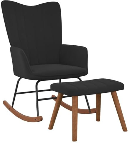 ShGaxin Schaukelstuhl mit Hocker, Sessel Wohnzimmer, Schaukelsessel, Stillsessel, Schwingsessel, Tv Sessel, Ohrensessel, Rocking Chair, Relaxsessel, Samt Schwarz