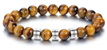 PiercingJak Perlenarmband mit Namen Herren Armband Gravur 1-5 Name Männer Perlen Armbänder 8mm Edelsteine Heilsteine Spiritueller Schmuck Personalisierte Geschenke für Mann