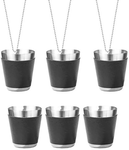 Kznifmk 6 Stück Schnapsbecher Metall zum Aufhängen Schnapsgläser Edelstahl mit Kette Schnapsglas 30ml Schnapsbecher für Partys,B