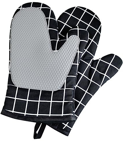 OFFSCH Novelty Oven Gloves Kitchen Mitt Oven Glove Black Heat Resistant Cooking Mittens Non-slip Grip