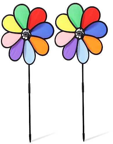 SUPVOX Lot De 2 Moulins À Vent Décoratifs en Forme De Fleurs 8 Couleurs Faciles À Installer pour Jardin 2 Pièces X 2