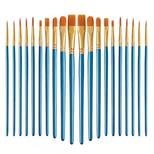Pinselset 20 Stück Nylon Acrylfarben Pinsel Künstlerpinsel Aquarellpinsel für Aquarell Acryl Ölgemälde, für Künstler, Erwachsene und Kinder (Blau)