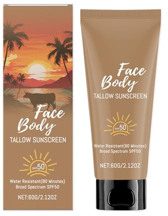 Tallow Solskyddsmedel SPF 50, Bief Tallow Sunscreen för ansikte och kropp, solskyddslotion med UV-skydd, fuktgivande solblock SPF 50, lugnande naturlig solvård, starkt solskydd