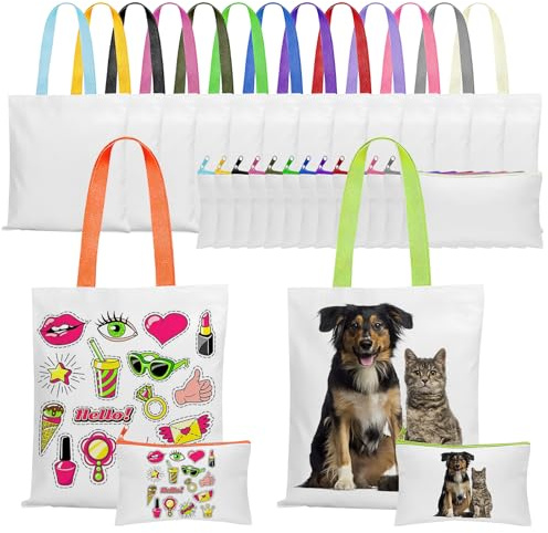 LYCN 30 Stück Sublimations Taschen Wiederverwendbare Leere Sublimation Einkaufstaschen Stofftasche aus Canvas für DIY mit Kosmetik-Etuis zum Selbergestalten, Werbung, Geschenke und Bastelprojekte