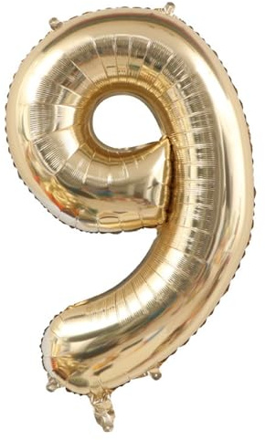 Alaoo Aluminiumballong nummer 9 guld, 40 tum (101 cm) ballong jättenummer | Uppblåsbar helium eller luft, bröllop, födelsedag, årsdag, firande, festdekorationer