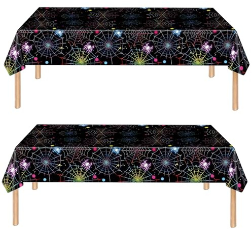 2 Stück Halloween Tischdecke Plastik,137x274cm Halloween Tischdecke Schwarz, wasserdichte, Gruseliger Kürbis Geister Tischdecken für Drinnen Draußen HalloweenTischdekor,Horror,Mottoparty Partyzubehör