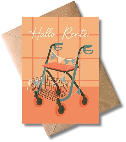 WBdesignz Grußkarte mit Umschlag - Rentenkarten (Hallo Rente Orange)