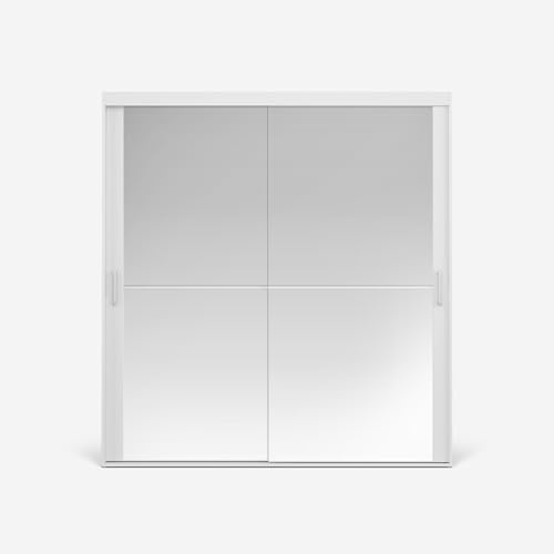 VIKK - Kleiderschrank - Garderobenschrank mit Spiegel - 150x60x235cm - Schrank mit Schiebetüren, 2 Kleiderstangen, Schrank nach Bestelleingang gefertigt, MOI Weiß, Innenausstattung Regular