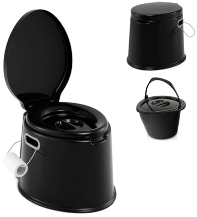 SOARS WC Portatile 5L, 49 X 41 X 34 CM, Toilette con Coperchio Anti-Odore, Secchio Interno Rimovibile, Portarotolo per Carta Igienica, Carico 200 KG, per Campeggio, Viaggi, Escursioni (Nero)