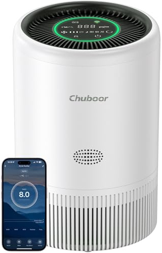 Chuboor Smart Air Purifier for Bedroom Home,CADR 305m³/h, 5 Speed, 3 Timer, Quiet Sleep Mode, HEPA Air Purifier for Bedroom/office/Living Room for Pet Hair/Dust/Allergie/Pollen/Odor-PJ08 Pure White