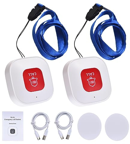 Pulsante di chiamata di emergenza WiFi Mini Pulsante di emergenza portatile Emergenza ricaricabile ricaricabile wireless Wifi Pager Nurse Avviso Pulsante Avviso Supporto 2.4G (2 pezzi)