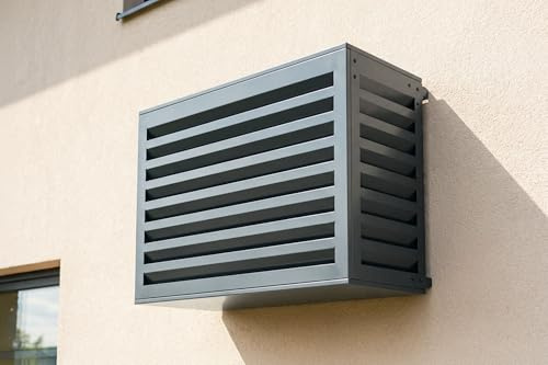Casanoov Cache Climatisation Extérieur Amaro Avec Face Inférieure Taille S 90 x 68 x 60 cm – Acier Gris Anthracite Lames Persiennes – Protection Totale Solide Design Unité Extérieure Pompe À Chaleur