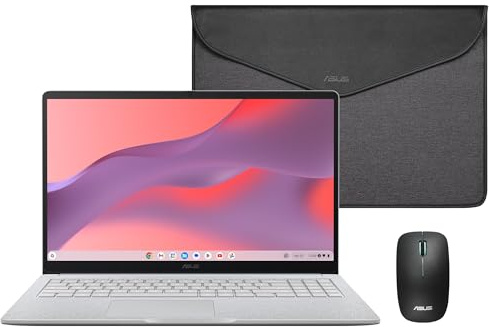 ASUS Chromebook CX1505CTA - 15.6 Full HD Laptop (Intel N50, 4GB RAM, 128GB eMMC, ChromeOS) QWERTY Case and Mouse Included +3 Months Google AI Pro with Gemini Pro and 5TB Storage