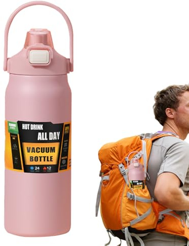 Sghtil Borraccia isolata, 1500 ml, sottovuoto, con cannuccia, per adulti, donne e uomini, scuola, sport, casa, viaggi, bevande calde e fredde