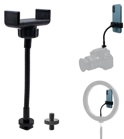 Ringlicht Handyhalterung mit flexiblem Metallschlauch Flexibler Telefonhalter mit Blitzschuh Adapter und 1/4-Gewindeanschluss für Stative, Kamerahalterungen, iPhone & Android