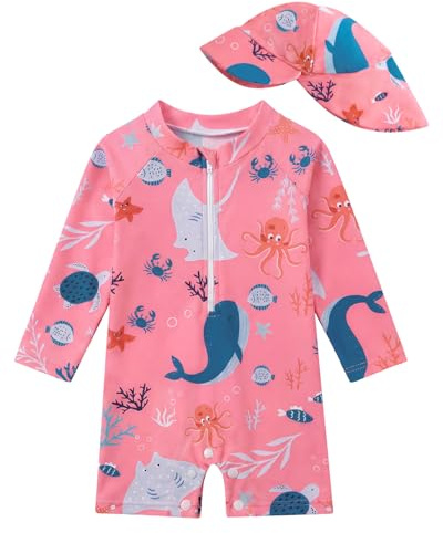 WYTbaby Traje de baño Baby Uv Ropa protectora con botones de una pieza de manga larga UV Traje de baño para niños pequeños 3 meses - 3 años