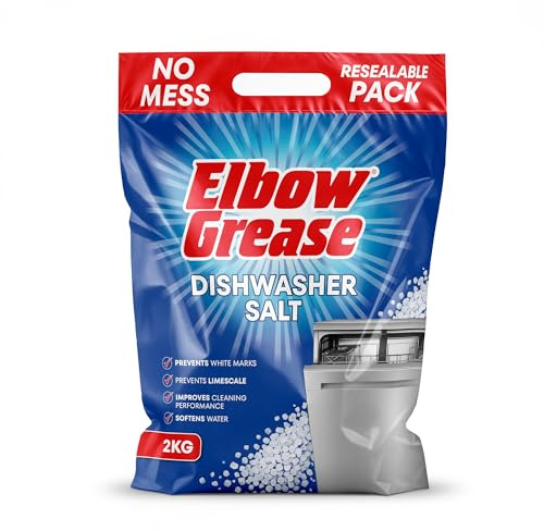 Elbow Grease Dishwasher Salt (Resealable 2kg Bag) | Prevents White Marks & Limescale | Improves Cleaning Performance & Softens Water
