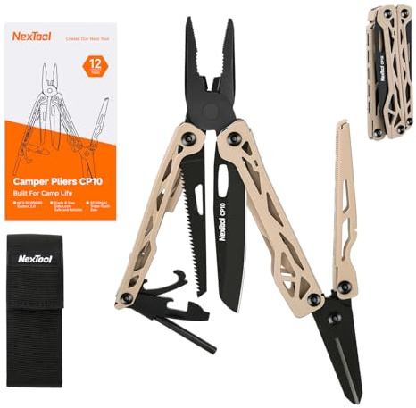 NexTool Camper CP10 Multitool, 12-in-1 Outdoor Multitool mit Schere, Feuerstarter, Zeltnagelzieher, verriegelbarem Messer & Säge, EDC Ausrüstung für Camping, Wandern, Backpacking, Geschenk für Männer