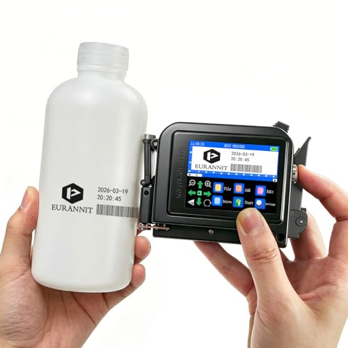 Imprimante Jet d'encre Portable Eurannit E11W Mini – Impression sur Surfaces Courbes et Planes (Sacs Plastiques, Carton, Verre) – Date, QR Code, Code-Barres, Logo
