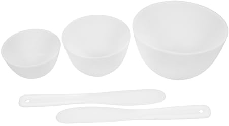 KAJNBN Set di 5 Ciotole in Silicone Bianche per Maschere Viso, Ciotole per Mescolare Maschere Fai-da-te, Materiale Silicone e Pp, per Negozi e Saloni di Bellezza