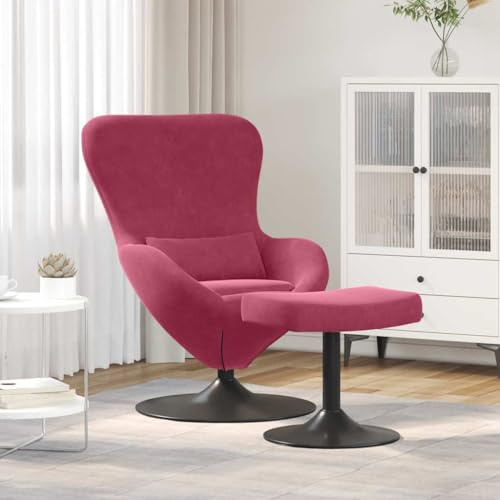 HBFDSFG Moderner Loungesessel mit 360-Grad-Schwenkfuß, Samtbezug in Weinrot, ideal als Lesesessel mit Hocker für Wohnzimmer oder Schlafzimmer