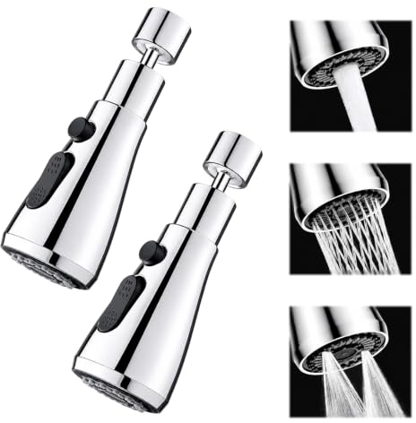 2pcs Kitchen Tap Spray Head, Tap Extender for Kitchen Sink with 360° Swivel Design, Multi-Spray Functions for Dish Cleaning and Food Preparation, Universal Faucet Attachment with Easy Installation