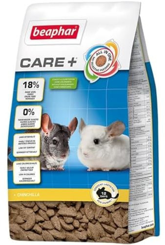 BEAPHAR - Care+ Chinchilla - Für Nager Und Kleinsäuger - Grüner Tee-Extrakt, Echinacea, Spirulina, Vitamin E, Yucca Schidigera - Unterstützt Gesundheit Und Verdauung, Zahnpflege - 250 g