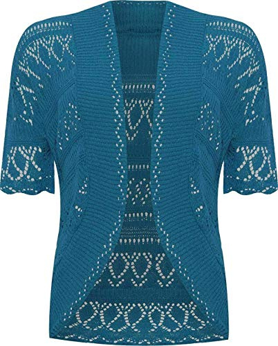 ZEE FASHION Women Ladies Knitted Bolero Crochet Shrug Open Cardigan Plus Size UK 8-30 Teal