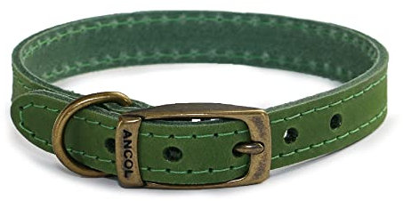 Ancol Timberwolf Premium Leather Dog Collar - Comfortable Durable Pet Training Accessory - Green Bridle Leather - Soft Supple Waterproof Treated - 28-36cm Size 3