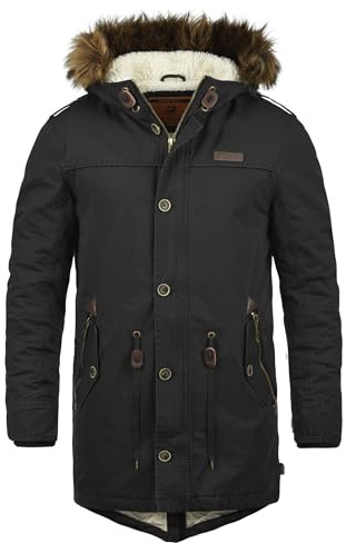 Indicode IDPulsoor herr vinterjacka parkas kappa fodrad med teddy-foder pälshuva lappfickor bomullsblandning normal passform, Svart (999), XXL