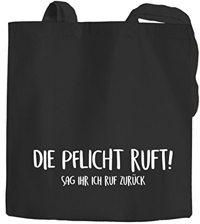 MoonWorks Jutebeutel Die Pflicht ruft Sag ihr ich ruf zurück Spruch Sprüche Baumwolltasche Stoffbeutel Tragetasche schwarz 2 lange Henkel
