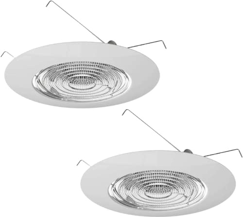 Four Bros FLP 6 Inch Fresnel Glass Lens with White Plastic Trim, 60 Watt Max, for Wet Locations, Shower Can Light Trim, UL Listed, 2 Pack