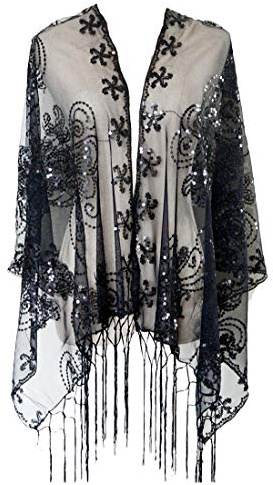L'VOW Retro Damen 20er jahre Gatsby Umschlagtücher Stola für Abendkleid Hochzeit Braut Pailletten Schal Flapper Kostüm Accessoires