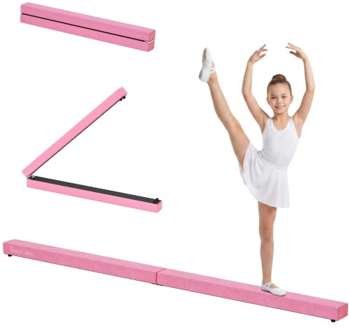 HOMCOM Trave da Ginnastica Equilibrio Allenamento Pieghevole Casa Legno 210 × 10 × 6.5cm Rosa