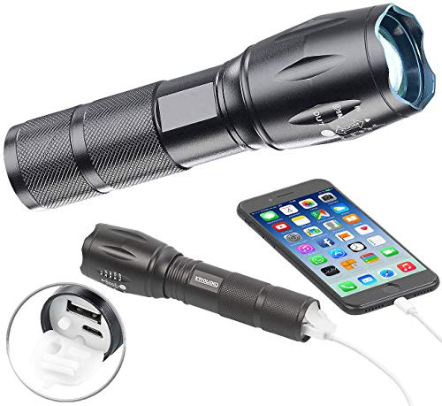 KryoLights USB Taschenlampe: 2in1-LED-Taschenlampe und Powerbank, 1.800 mAh, 260 lm, 10 Watt, IP44 (mit USB Ladefunktion, zum aufladen, Accu)