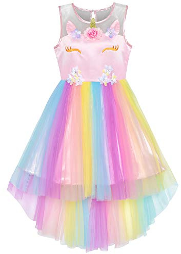 Flower Girls Dress Unicorn Rainbow Princess Party Age 4 Years