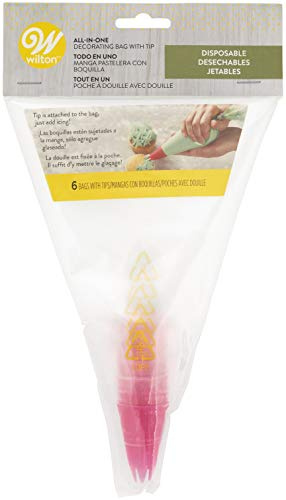 Wilton Disposable Bags & Tips, Kit de Poches à Douille, Set/6 | 6 Poches à Douille Jetables avec Douille 1M, Formes Rondes et Étoiles, Pour Cupcakes et Décorations en Crème au Beurre