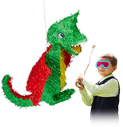 Relaxdays Pignatta a Forma di Drago, da Riempire, per Feste di Compleanno Bambini, in Carta, Grande, Colorata