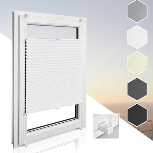 Home-Vision® Premium Doppelplissee Wabenplissee ohne Bohren mit Klemmfix (Weiß-Weiß, B60cm x H120cm) Modern Klemmfix Blickdicht Plissee Sonnenschutz Hitzeschutz Jalousie für Fenster Thermo