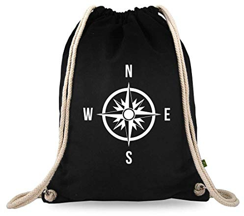 Turnbeutelliebe® Turnbeutel mit Spruch - Weltentdecker - Verschiedene Motive - Baumwolle schwarz - Sportbeutel - Rucksack - ca. 12 Liter - 37 x 46 cm