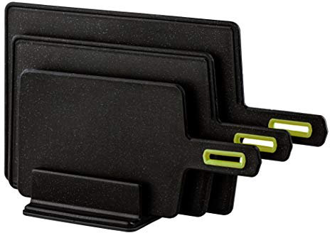 Practic Lot de 4 planches à découper Vegana - 100 % polypropylène - Sans BPA - 3 planches à découper (S, M, L) - 1 support de planche - Passent au lave-vaisselle - Sans goût