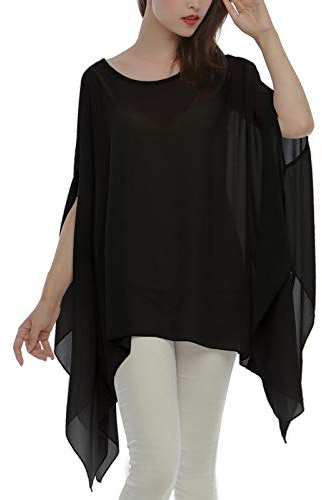 Max Hsuan Camicetta da donna larga oversize con tunica a pipistrello in chiffon floreale, Z-Solid Nero, 52