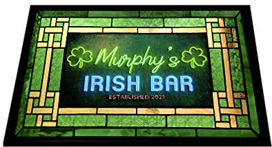 ARTYLICIOUS Paillasson de bar irlandais personnalisé, imprimé fluo, vert, 60 x 40 cm, tapis de base antidérapant