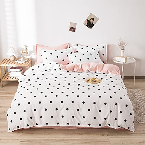 Polka Dots Duvet Cover Cute Kawaii Polka Dots Bedding Set Black and White Comforter Cover for Boys Girls Children Teens Bedroom Decor Minimalist Style Bedspread Cover Queen Size With 2 Pillow Case